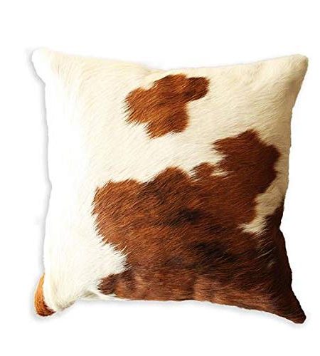 Brown White Real Cowhide Cushion Cover 16x16