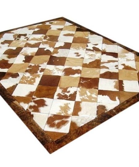 Brown And White Real Cowhide Patchwork Rug