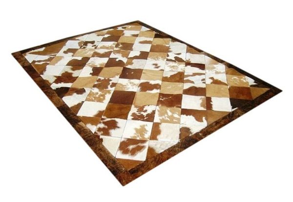 Brown And White Real Cowhide Patchwork Rug